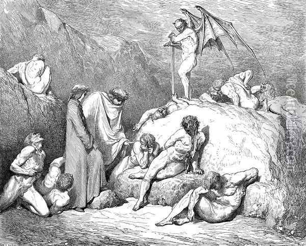 The Inferno, Canto 28, lines 69-72: call thou to mind Piero of Medicina, if again Returning, thou behold'st the pleasant land That from Vercelli slopes to Mercabo Oil Painting - Gustave Dore