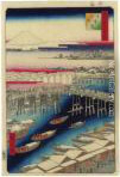 ````nihonbashi Yukibare' (the 
Nihon Bridge, Clear Weather After Snow) From The Series ````edo Meisho 
Hyakkei' (one Hundred Famous Views Of Edo) Oil Painting - Utagawa or Ando Hiroshige