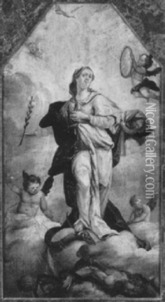 Die Immaculata (unbefleckte Empfangnis) In Den Wolken Oil Painting - Stephan Dorfmeister