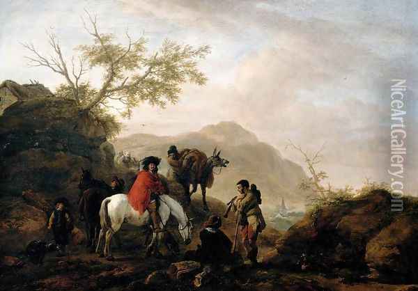 Scene on a Rocky Road 1648-49 Oil Painting - Philips Wouwerman