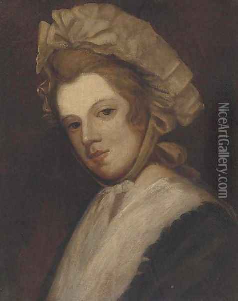 Portrait of a lady, bust-length, in a bonnet Oil Painting - English School