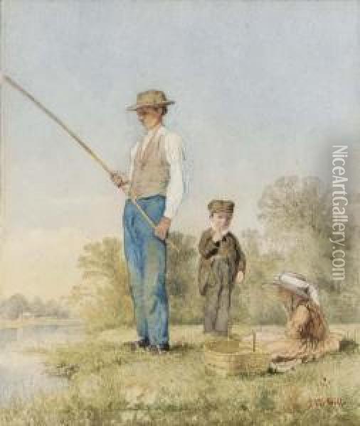 Fishing Oil Painting - John William Hill