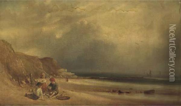 Children Playing On A Beach Oil Painting - William Crawhall