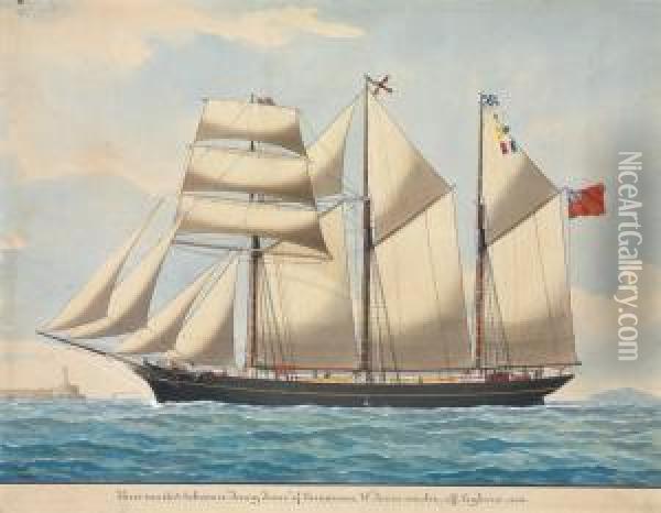 The British Three Masted Schooner 
Jenny Jones
 Offleghorn Oil Painting - Luigi P. Renault