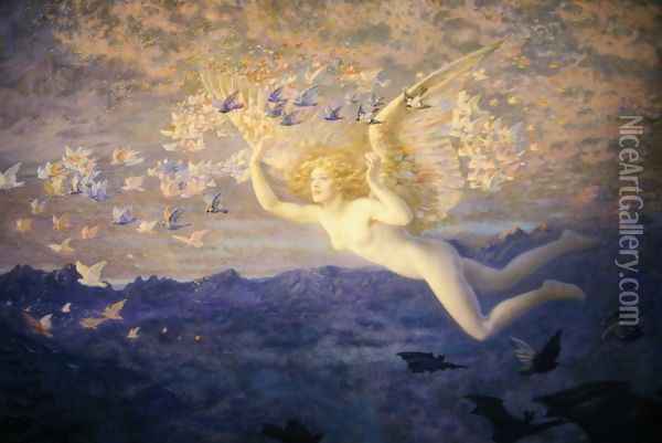 On the Wings of the Morning Oil Painting - Edward Robert Hughes