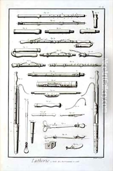 Plate IX, Wind instruments from the Encyclopedia of Denis Diderot (1713-84) and Jean le Rond d'Alembert (1717-83) Oil Painting - Robert Benard