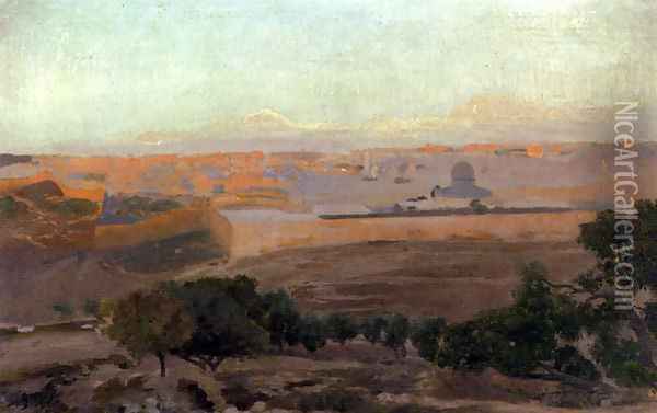 Blick Auf Jerusalem Vom Olberg Aus Oil Painting - Gustave Bauernfeind