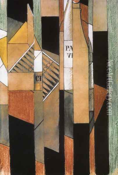 Still Life with Bottle and Cigars Oil Painting - Juan Gris