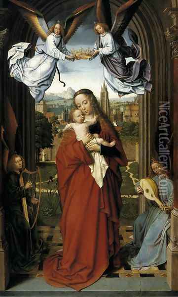 Virgin and Child with Four Angels c. 1505 Oil Painting - Gerard David