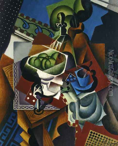 Still Life: Playing Cards, Coffee Cup and Apples Oil Painting - Jean Metzinger