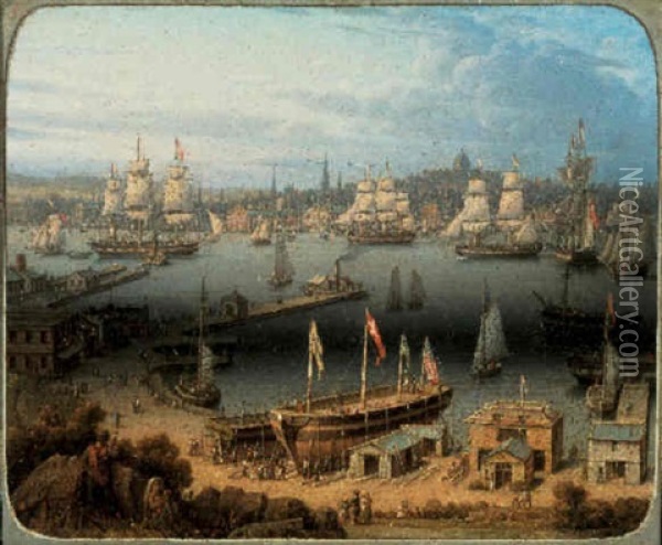View Of Boston Harbor Oil Painting - Robert Salmon