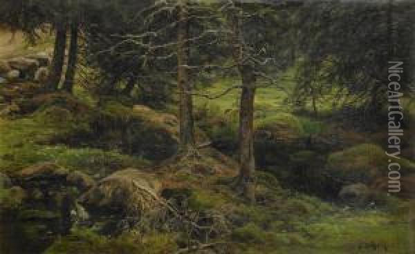 Skogstjarn Oil Painting - Berndt Adolf Lindholm