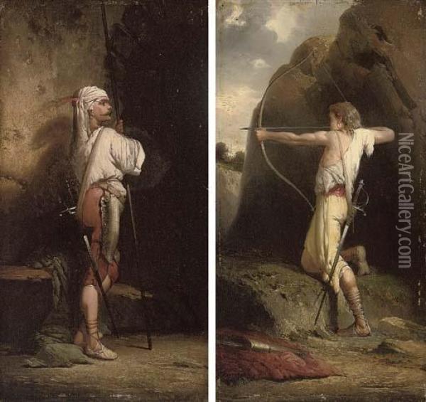 An Eastern Guard; And An Archer Oil Painting - Jacques Louis David