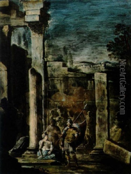 Capriccio Con Rovine Romane Oil Painting - Ottavio Viviani