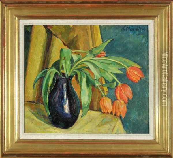 Tulpen In Blauer Vase Oil Painting - Theodor Schindler