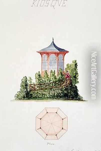 Design for a pavilion in simplified oriental style from a folio of original drawings in classical and early Belle-Epoque styles Oil Painting - H. Monnot