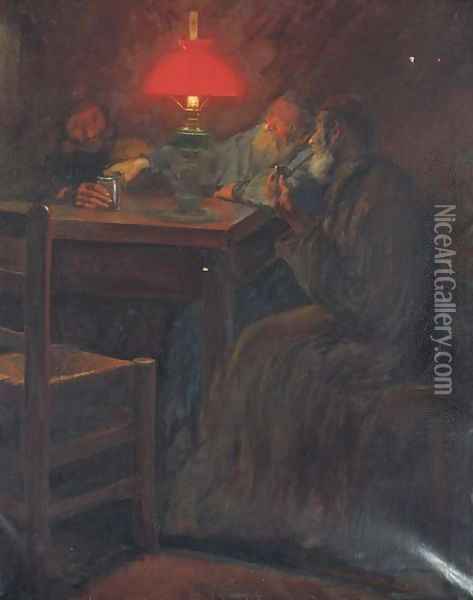 Three Jewish men sharing an evening drink Oil Painting - Russian School