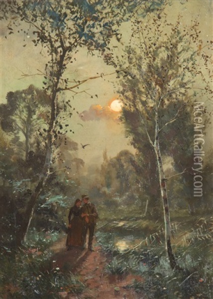 Spaziergang Im Mondschein Oil Painting - Eugen Kampf