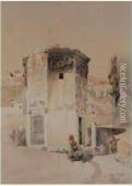 La Tour Des Vents A Athenes Oil Painting - Leopold Ridel