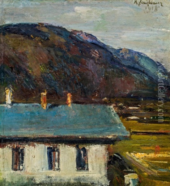Volksschule In Maishofen (+ Damenportrat (study), Verso) Oil Painting - Anton Faistauer