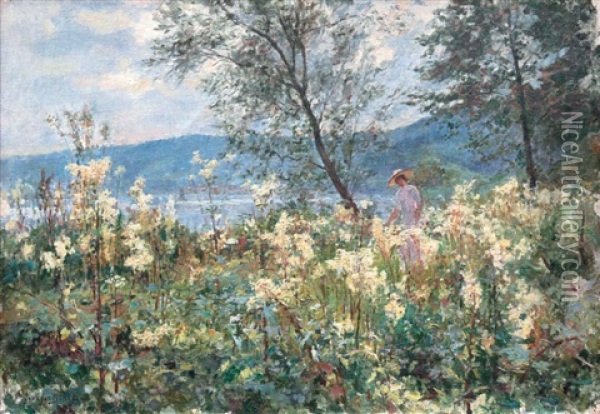 La Promenade En Bord De Seine Oil Painting - Georges Jules Ernest Binet