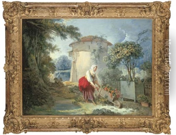 La Charrette De Roses (the Cart Of Roses) Oil Painting - Jean-Honore Fragonard