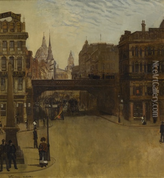 Ludgate Hill, London Oil Painting - Wilhelm Truebner