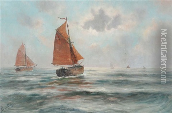Zeilschepen Op Volle Zee Oil Painting - Romain Steppe