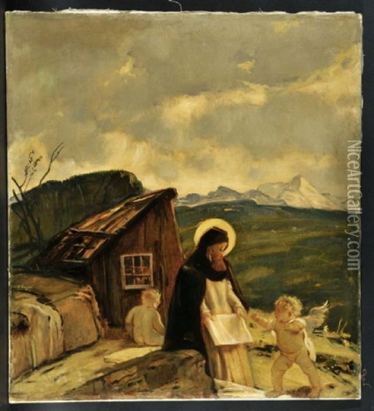Eremit Mit Putten In Berglandschaft Oil Painting - Adolf Hengeler