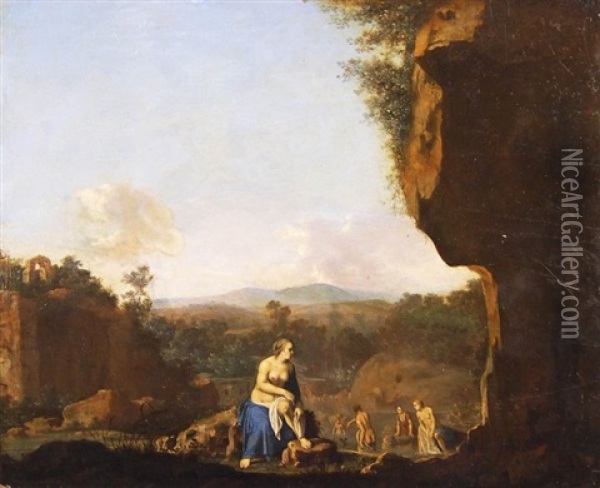 Diana Im Bade (or Circle Of Daniel Verbruggen) Oil Painting - Cornelis Van Poelenburgh