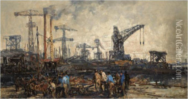 Electrical Cranes In Schiedam Oil Painting - Johann Hendrik Van Mastenbroek