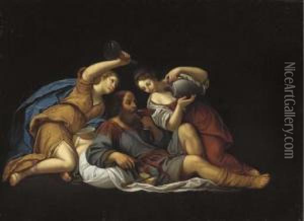 Lot Made Drunk By His Two Daughters Oil Painting - Francesco Albani