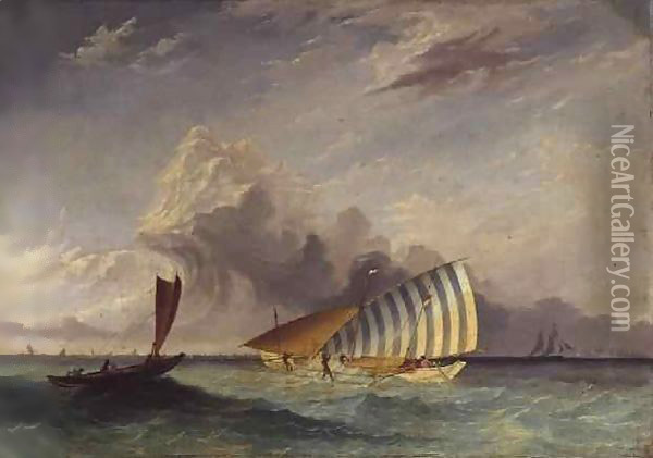 Trading proa in Madura Strait, Surabaya in the distance, Indonesia Oil Painting - Thomas Baines