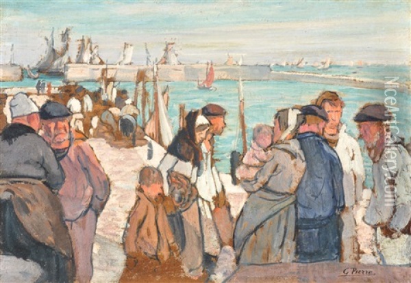 Personajes En El Muelle Oil Painting - Gustave (Rene) Pierre