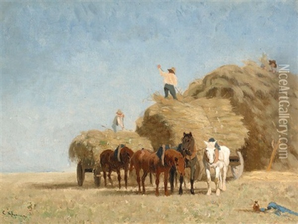 On The Hay Cart Oil Painting - Cornelis Albert Johannes Schermer