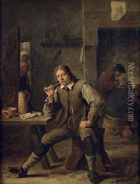 A Smoker Leaning on a Table, 1643 Oil Painting - David The Younger Teniers