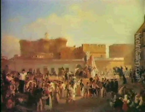 Scene Aus Dem Neapolitanischenvolksleben Oil Painting - Carl (Karl) Wilhelm Goetzloff