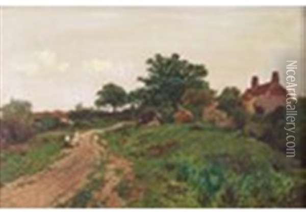 A Surrey Lane Oil Painting - Leopold Rivers