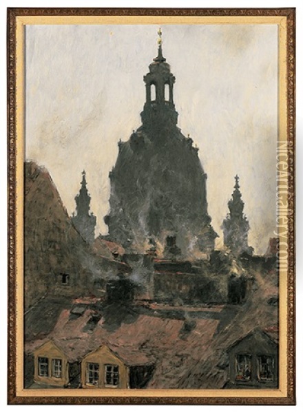 Blick Auf Die Kuppel Der Frauenkirche An Einem Sonnigen Sommermorgen Oil Painting - Gotthardt Johann Kuehl