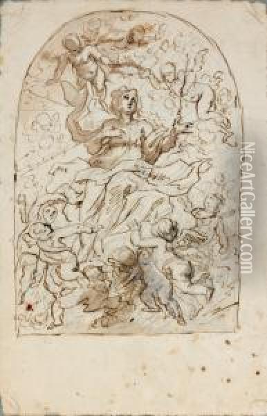 Etude Pour La Vierge En Gloire Entouree D'anges Oil Painting - Cornelis I Schut