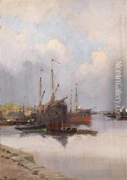 Fishingboats In The Harbour Oil Painting - Eugene Galien-Laloue