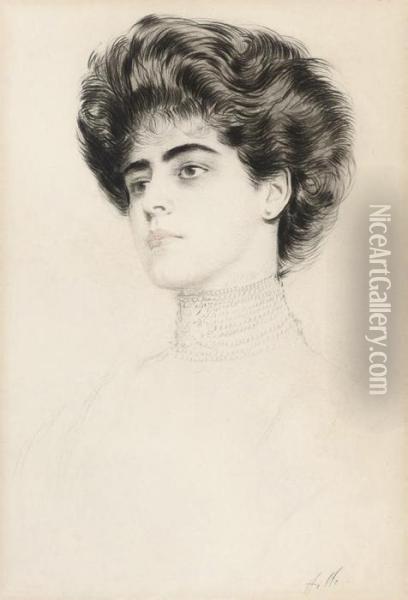 Portrait Of A Lady In A Pearl Necklace Oil Painting - Paul Cesar Helleu