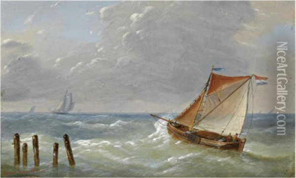 Shipping In Choppy Waters Oil Painting - Louis Verboeckhoven