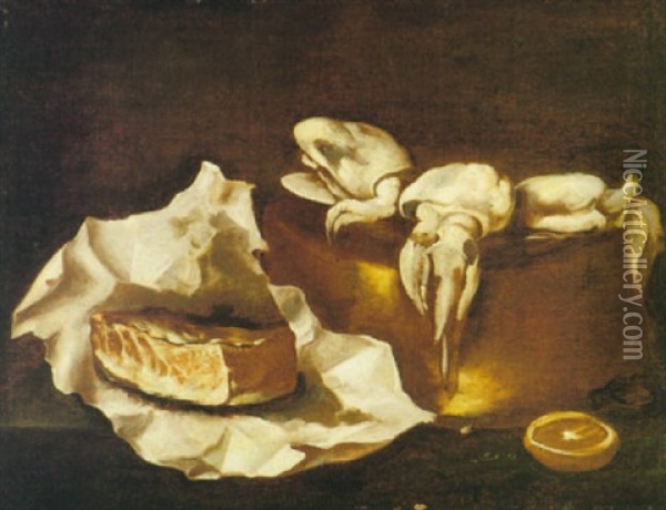 Natura Morta Con Pancetta E Seppie Oil Painting - Tommaso Realfonso