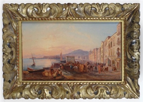 Veduta Di Napoli Da Marinella Oil Painting - Ercole Gigante