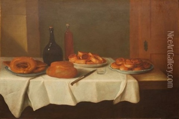 Bouteilles A La Brioche (+ Pate Au Rafraichissoir; Pair) Oil Painting - Gabriel-Germain Joncherie