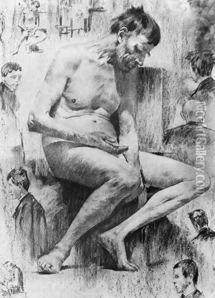 Male nude Seated 1887-88 Oil Painting - Janos Vaszary