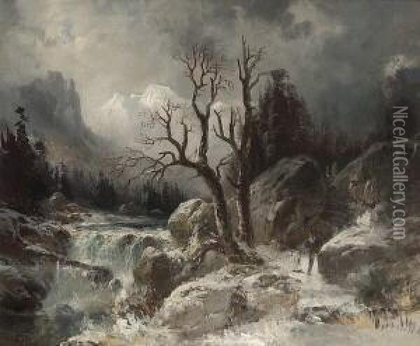 Winterliche
 Gebirgslandschaft. Oil Painting - Adolf Heinrich Lier