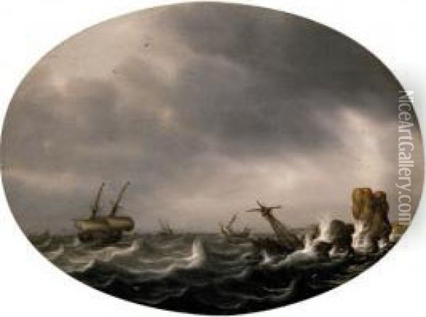 Stormy Sea Oil Painting - Simon De Vlieger