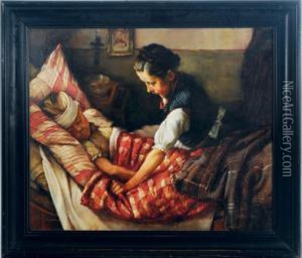 Tender Care Oil Painting - Leonhard Schuller